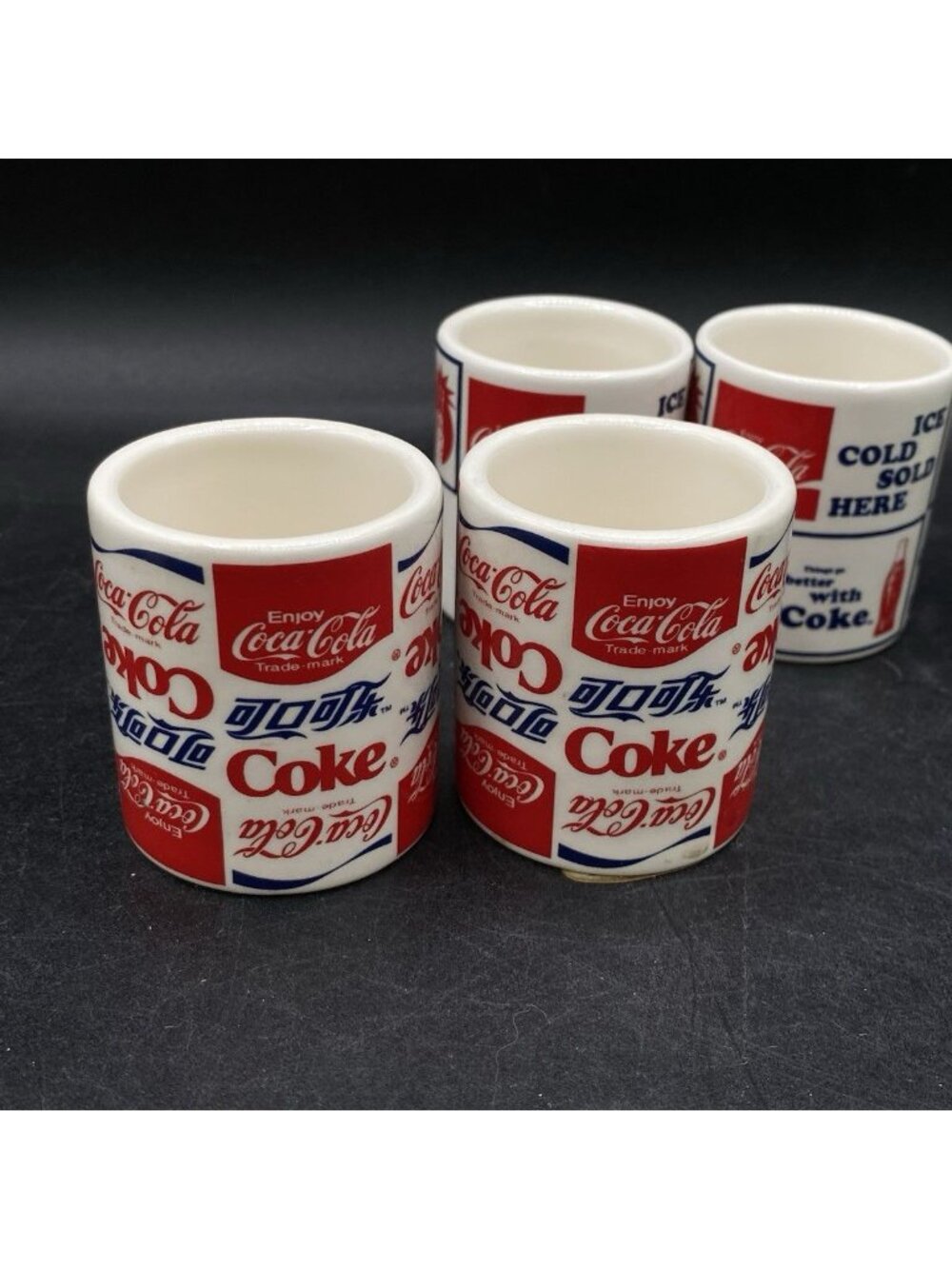 4 Coca-Cola Logo Collage Ceramic Shot Glass 2" Foreign Language Logos - Picture 7 of 7